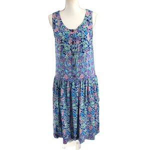 Rainbow Jo Vintage Women Size Large Hawaiian Tropical Print Natural Fiber Dress